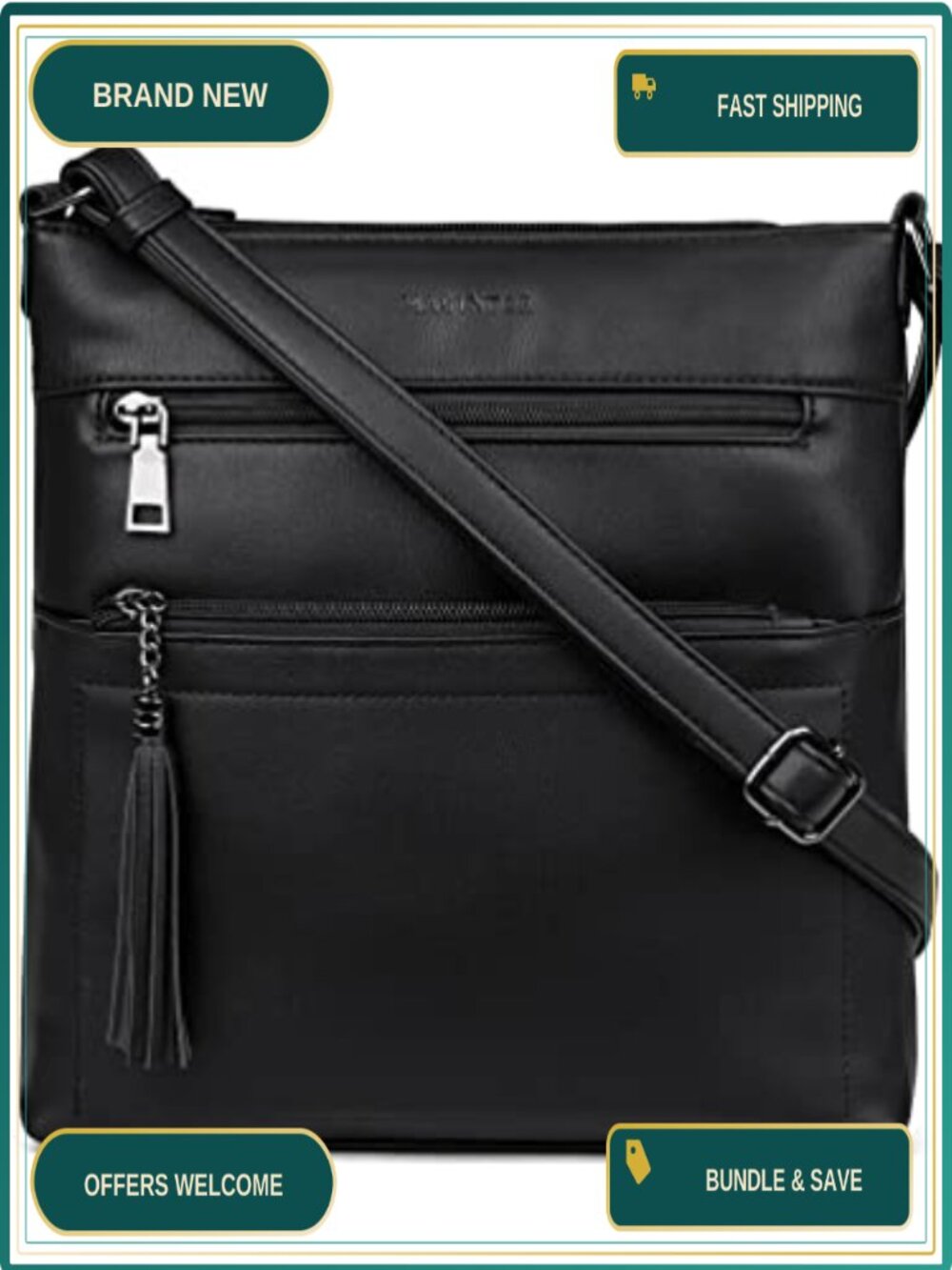 Vegan PU Leather Crossbody Bag Multi Pocket Adjustable Strap